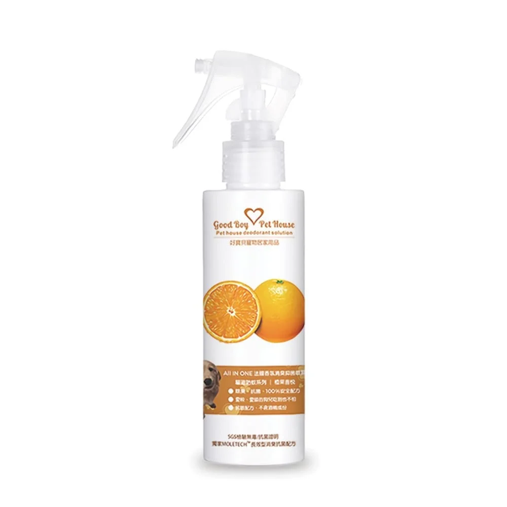 All IN ONE法國香氛寵物除臭防護噴霧 150ml 隨身瓶 一瓶在手 寵味沒有｜ GBPH 好寶貝寵物居家用品 https://www.gbph.us/product/lazy-shower-body-deodorant-spray-orange-delight-150ml/ 這款 All IN ONE法國香氛寵物除臭防護噴霧 寵物除臭噴霧 可有效消除寵物尿液、糞便和各種異味。另外還可用來幫寵物乾洗澡，這款是天然成份製成，採用獨家的奈米科技除臭配方有效分解臭味，而非用香精掩蓋臭味，安全溫和，對人寵皆無害。不管是環境除臭還是寵物除臭，一噴除臭無痕，讓家裡空間清新如初！讓家裡再也不臭臭的喔！